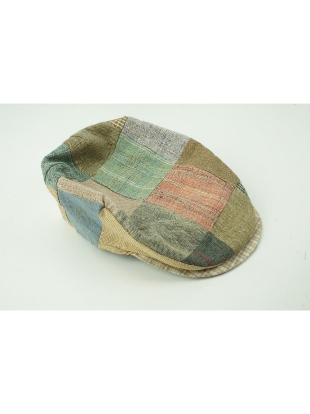 Orvis Irish Linen Made in Ireland Multicolor Patchwork Woven Newsboy Hat Sz M